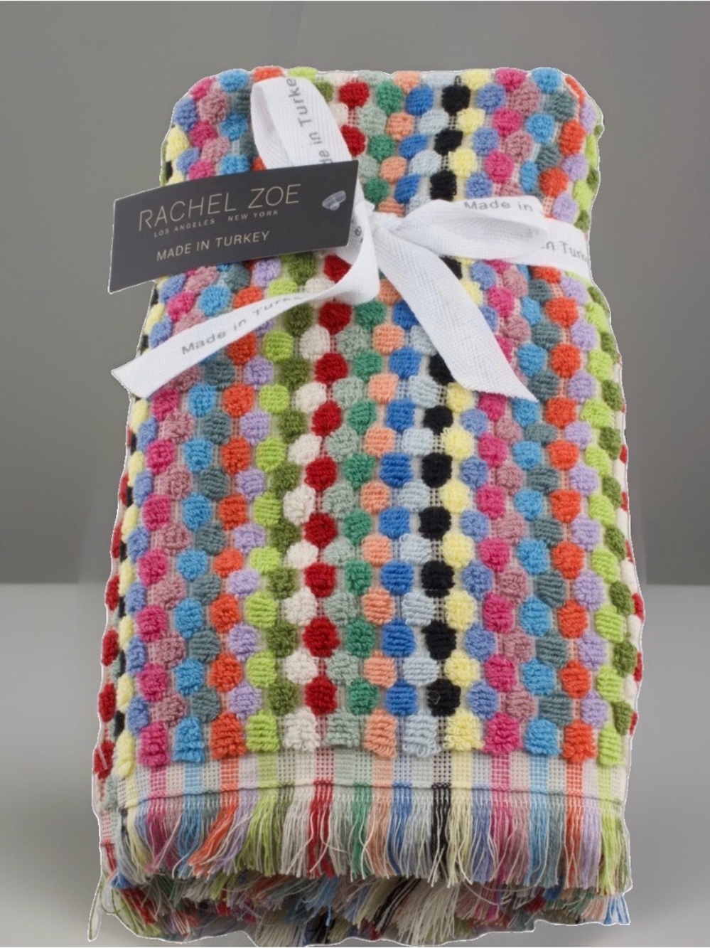 Rachel Zoe Hand Towels 2 Pc Bathroom Set Multicolor Cotton Polka Dots Check